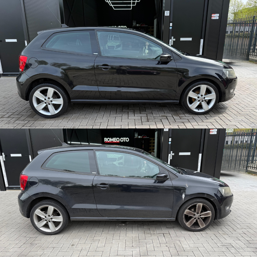 ROMEO OTO Graphene Spray in gebruik op zwarte auto